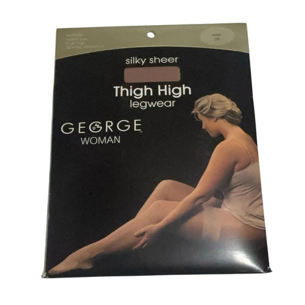 George Silky Sheer Thigh High Legwear 3X Nude Lace Top Plus Size Stockings